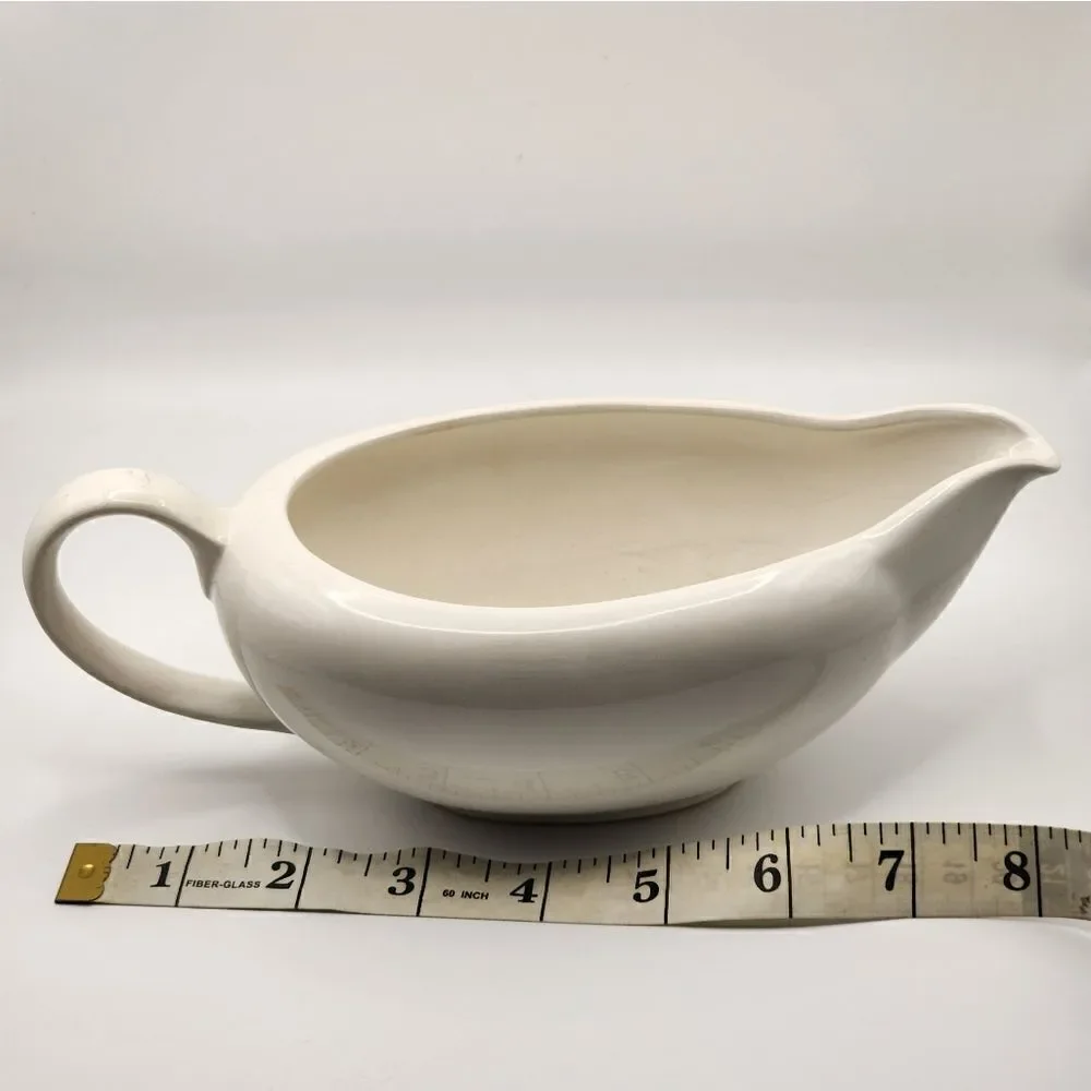 Vintage White Stoneware Japan Classic Ceramic Gravy Boat Farmhouse Style Handle